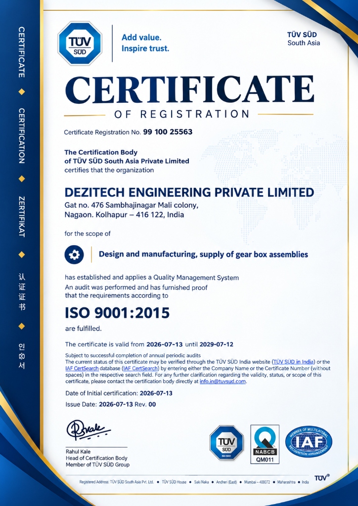 ISO 9001:2015 Certificate - TÜV SÜD - Dezitech Engineering